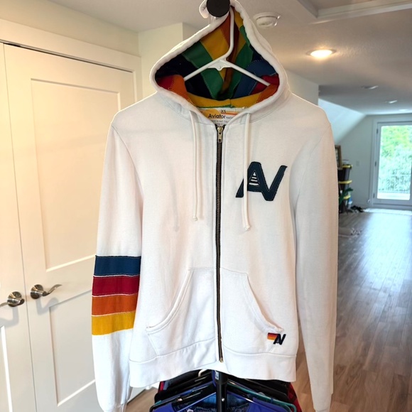 Aviator Nation White Rainbow Hoodie - X-Small (RARE) - Picture 3 of 16
